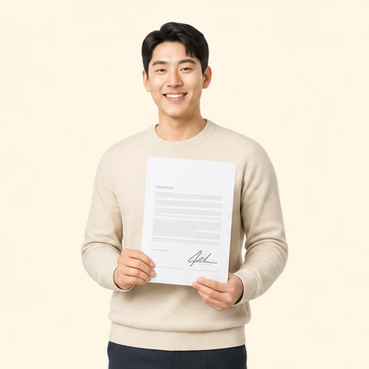 신용불량자 장기렌트 무보증 서면 견적서를 들고 있는 고객